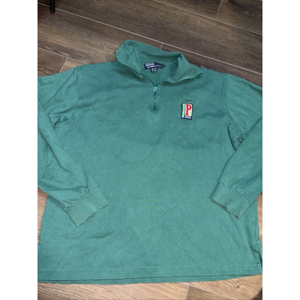 Polo‎ Racing Ralph Lauren 1/4 Zip Hunter Green Sweater 1992 Vintage XL